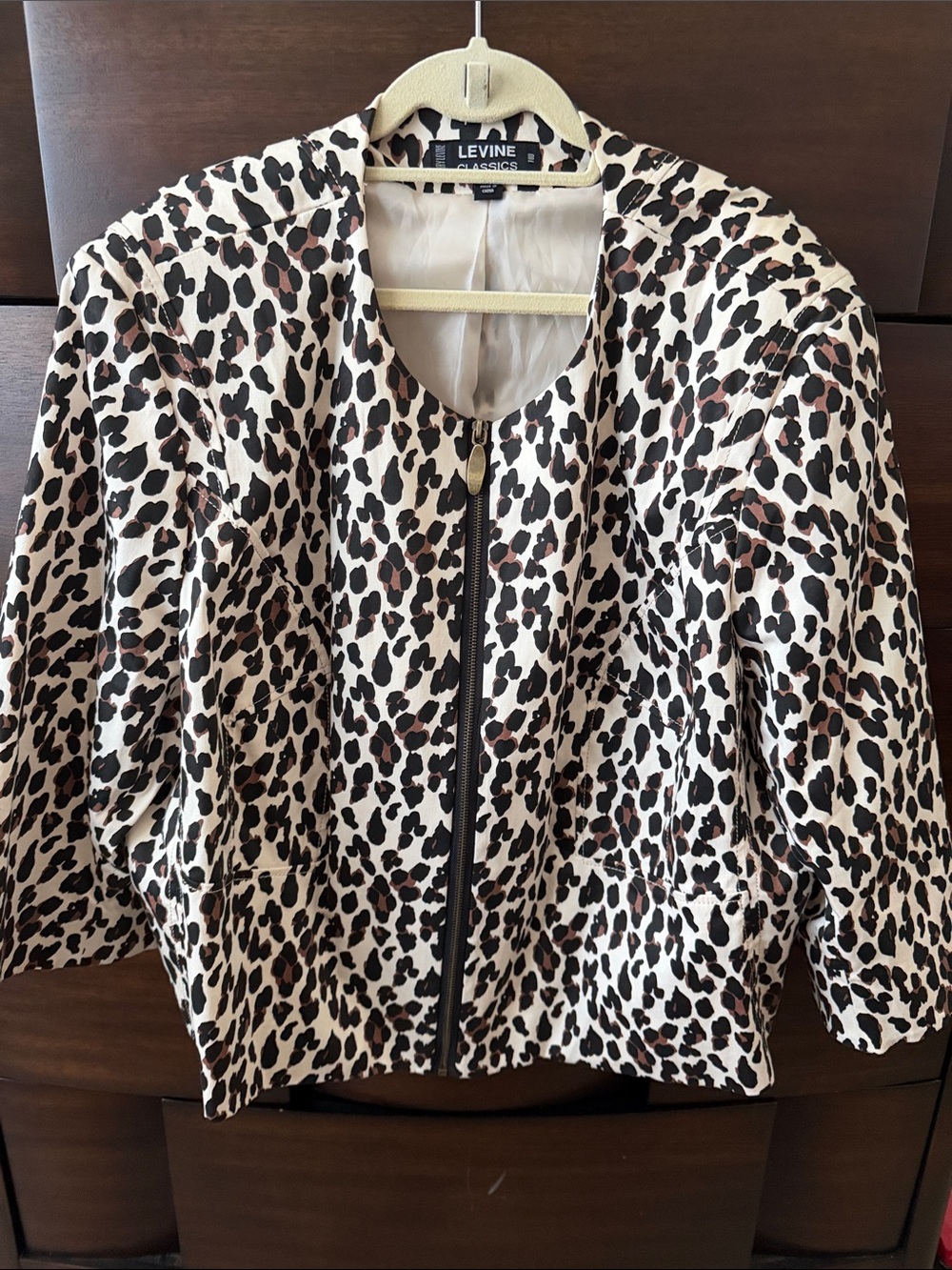 Levine Women's Beige Leopard-Print Bomber Jacket